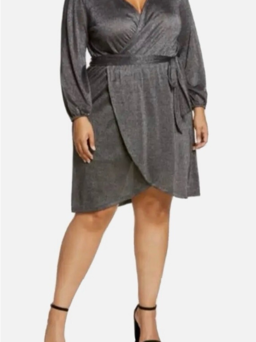 Nordstrom Halogen Metallic Gray Long-Sleeve Wrap Dress